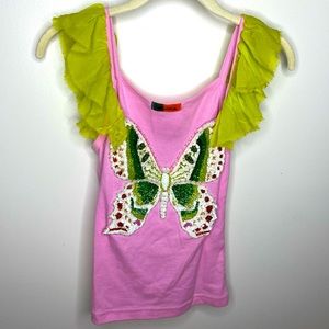 Petro Zillia Butterfly Pink Green Tank